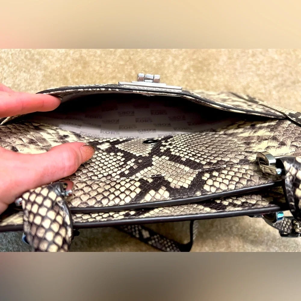 NWT Michael Kors Tina Python Snake Embossed Leather Satchel
